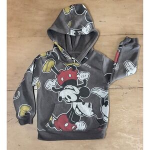 Disney Junior Mickey Mouse All Over Print Pullover Hoodie Gray Kids 3T SKU 563